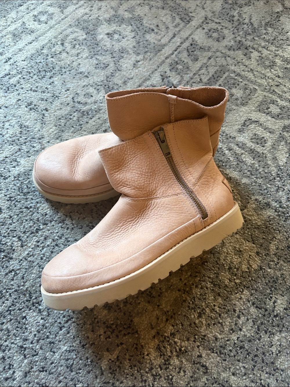 UGG Women's Nude Pink Leather Zip Ankle Boots